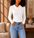 Ladies Cowl Neck New Feeling Top-White - StylePhase SA
