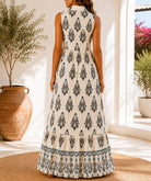 Ladies Cream And Blue Sleeveless Paisley Print Maxi dress - StylePhase SA
