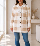 Ladies Cream And White Check Pattern Plush Top - StylePhase SA