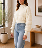 Ladies Cream Balloon Sleeve Turtleneck Jersey - StylePhase SA