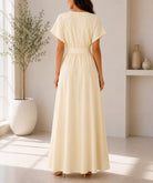 Ladies Cream Buckle Belt front Slit Maxi Dress - StylePhase SA