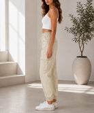 Ladies Cream Button Detail Cargo Pants - StylePhase SA