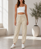 Ladies Cream Button Detail Cargo Pants - StylePhase SA