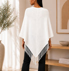 Ladies Cream Button Detailed Knit Poncho - StylePhase SA