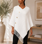 Ladies Cream Button Detailed Knit Poncho - StylePhase SA