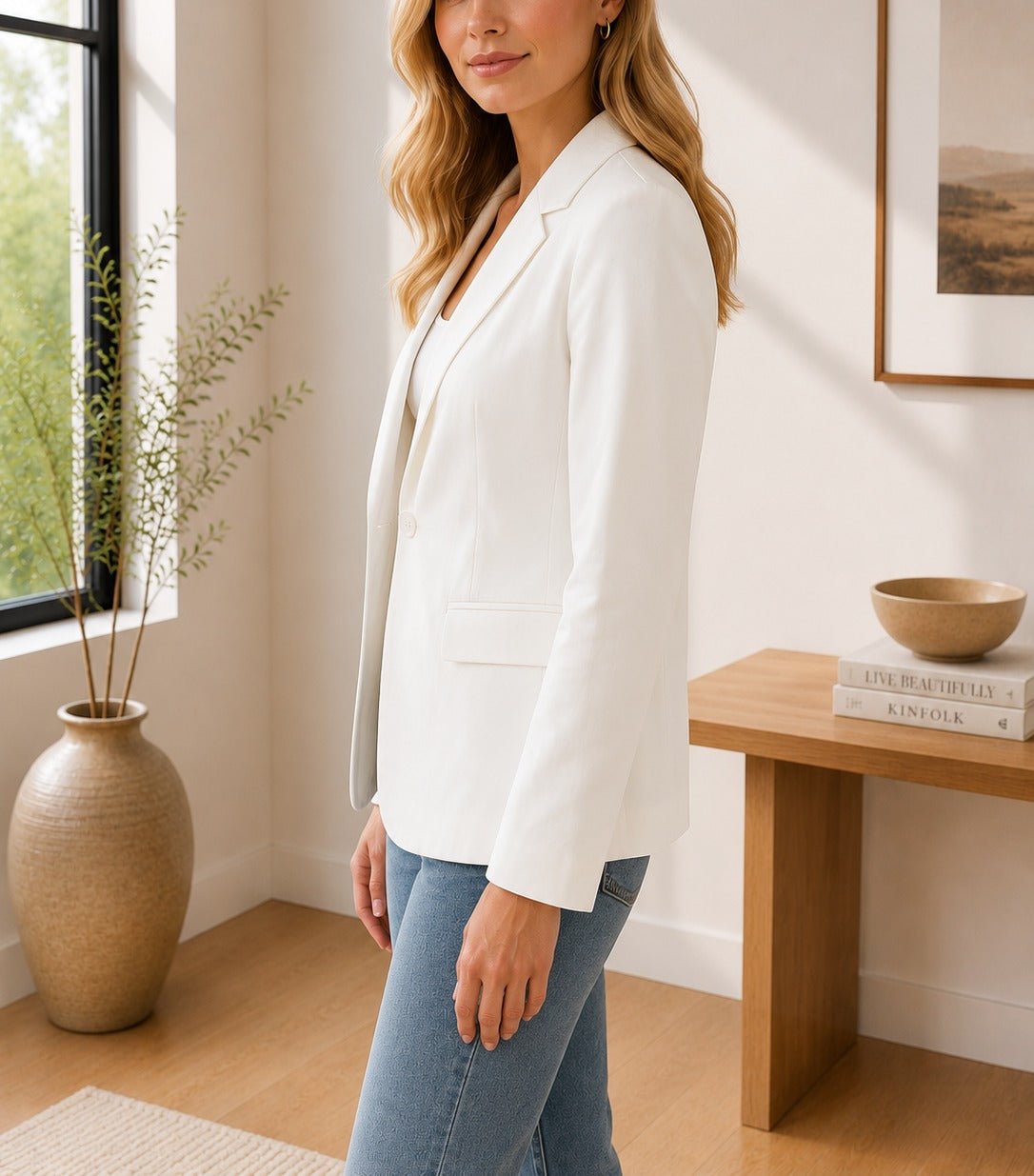 Ladies Cream Button Lined Blazer - StylePhase SA