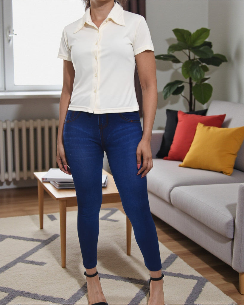 Ladies Cream Crop Button Shirt - StylePhase SA