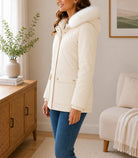 Ladies Cream Detachable Fur Hoody Jacket - StylePhase SA