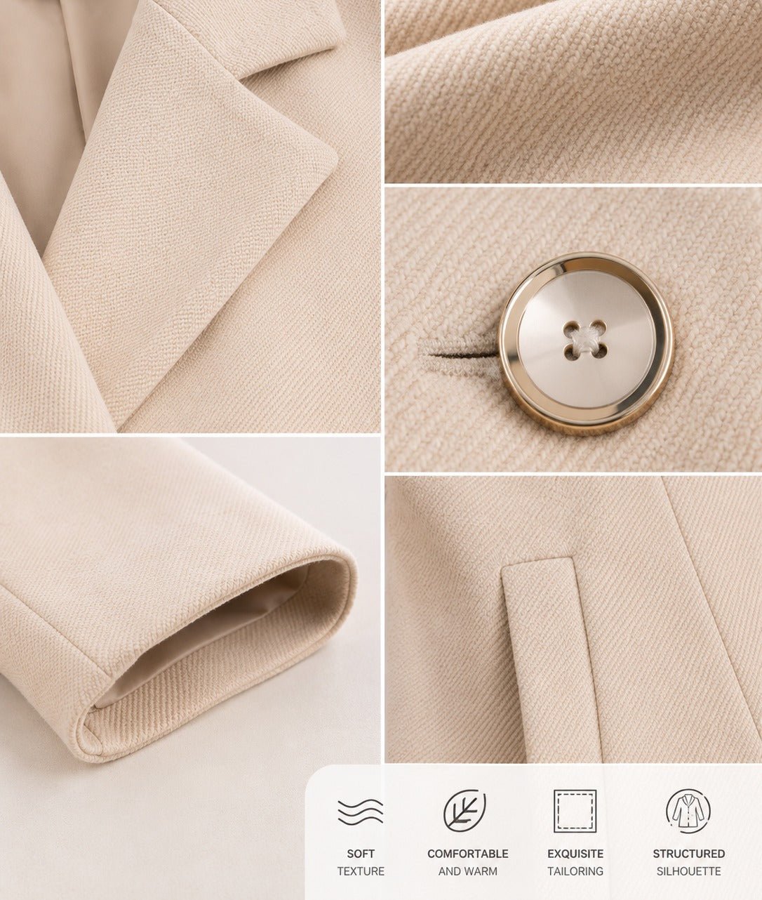 Ladies Cream Double Breast Melton Coat - StylePhase SA