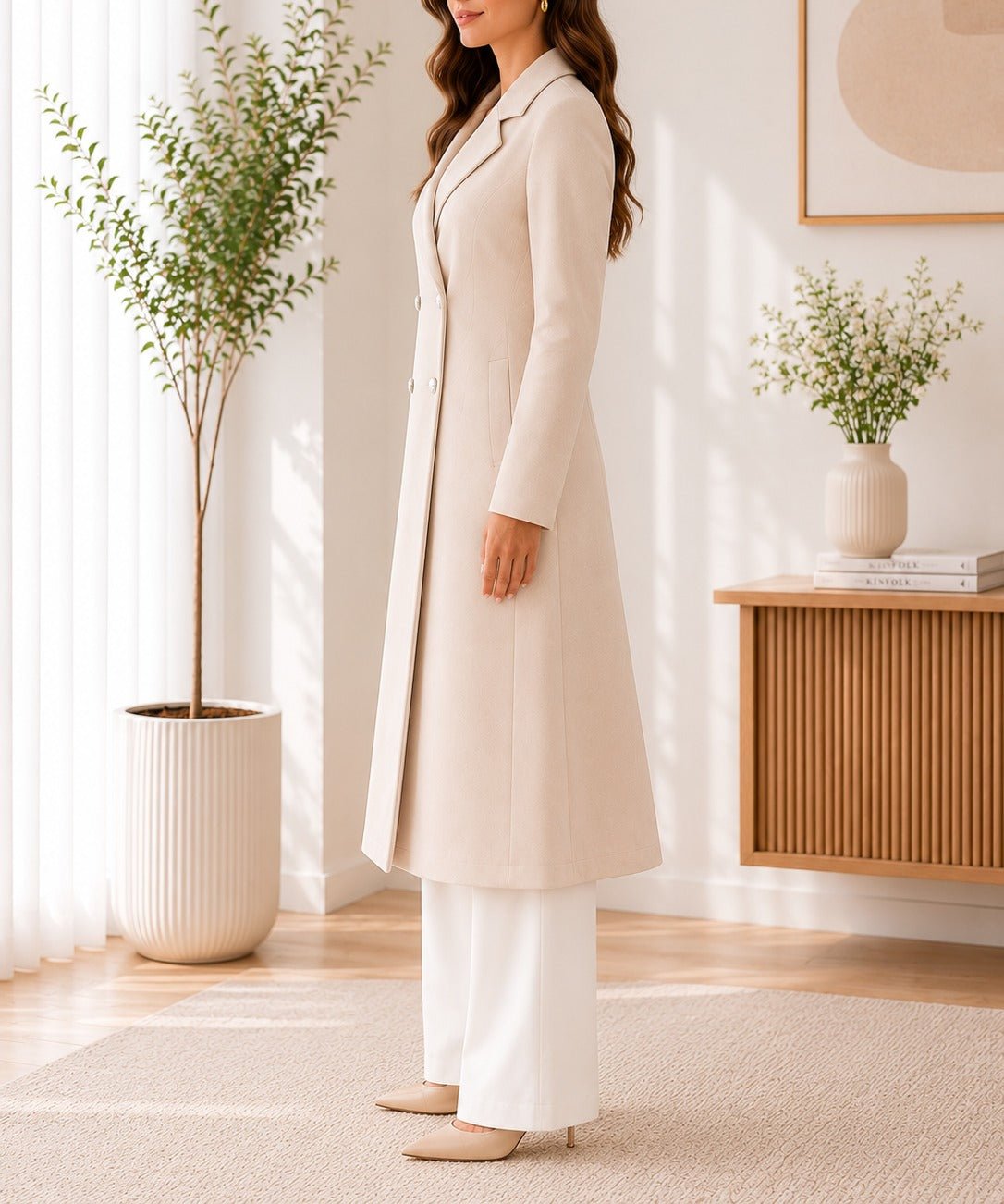 Ladies Cream Double Breast Melton Coat - StylePhase SA