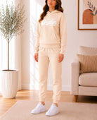 Ladies Cream Fleece Hoody Tracksuit Set - Brooklyn - StylePhase SA