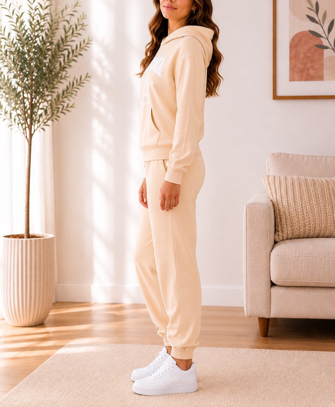 Ladies Cream Fleece Hoody Tracksuit Set - California - StylePhase SA