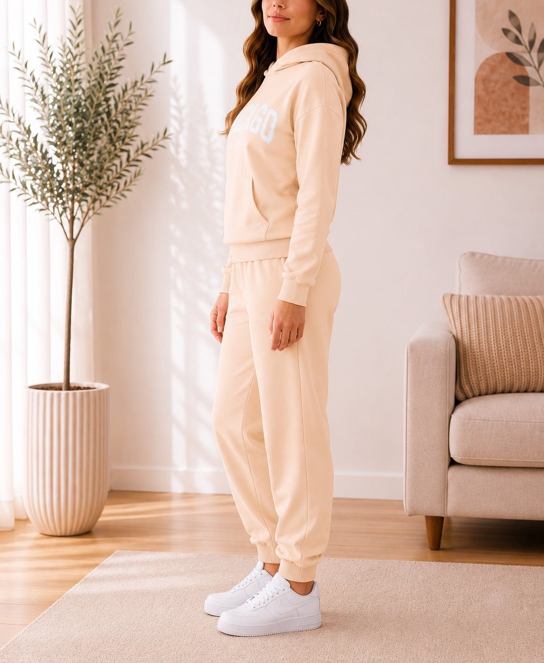 Ladies Cream Fleece Hoody Tracksuit Set - Chicago - StylePhase SA