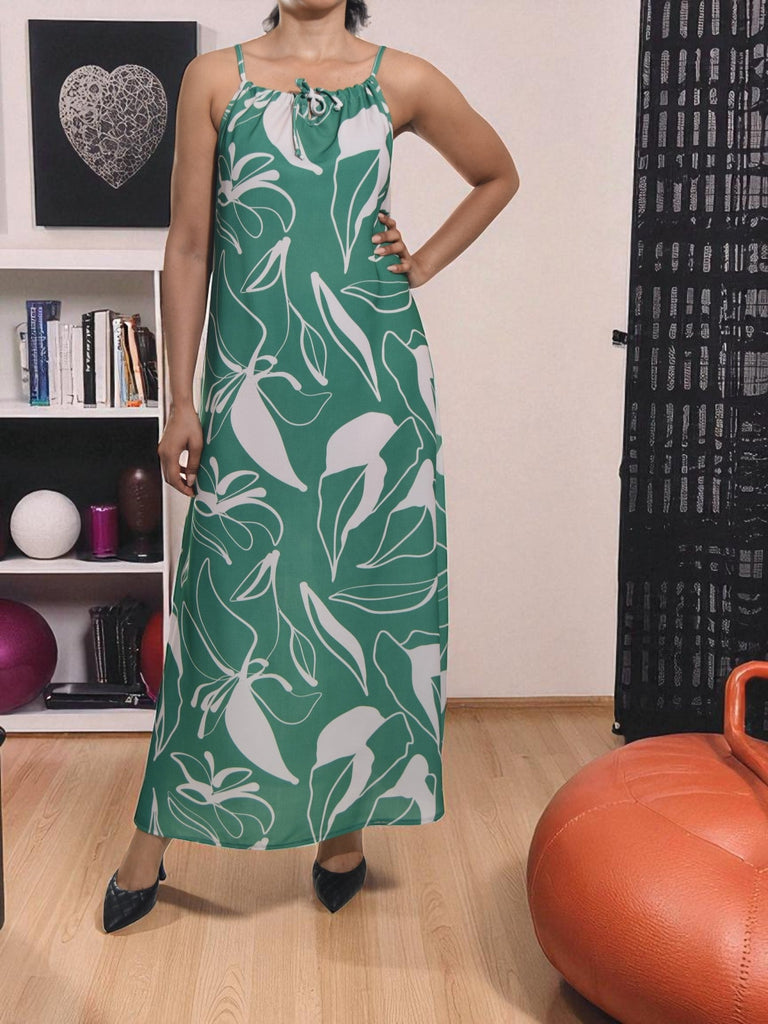 Ladies Cream Floral Maxi Tie Dress - StylePhase SA