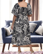 Ladies Cream Floral Square Neck Dress - StylePhase SA