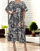 Ladies Cream Floral Square Neck Dress - StylePhase SA