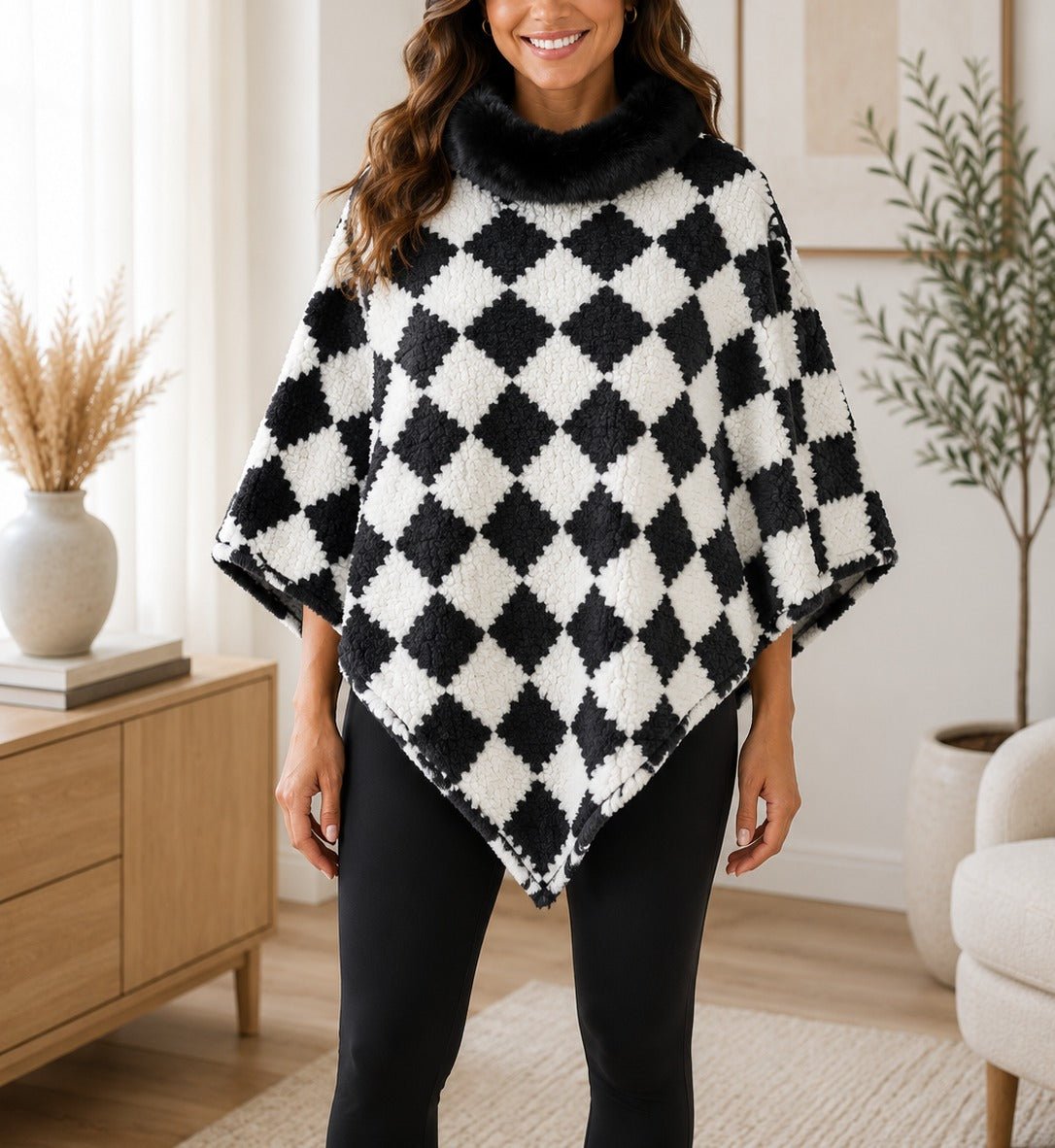 Ladies Cream Fur Collar Poncho - StylePhase SA