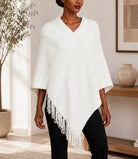 Ladies Cream Knitted V-Neck Poncho - StylePhase SA