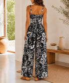 Ladies Cream Leaf Print Strappy Pleated Jumpsuit - StylePhase SA