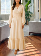 Ladies Cream Long Sleeve Tier Dress - StylePhase SA