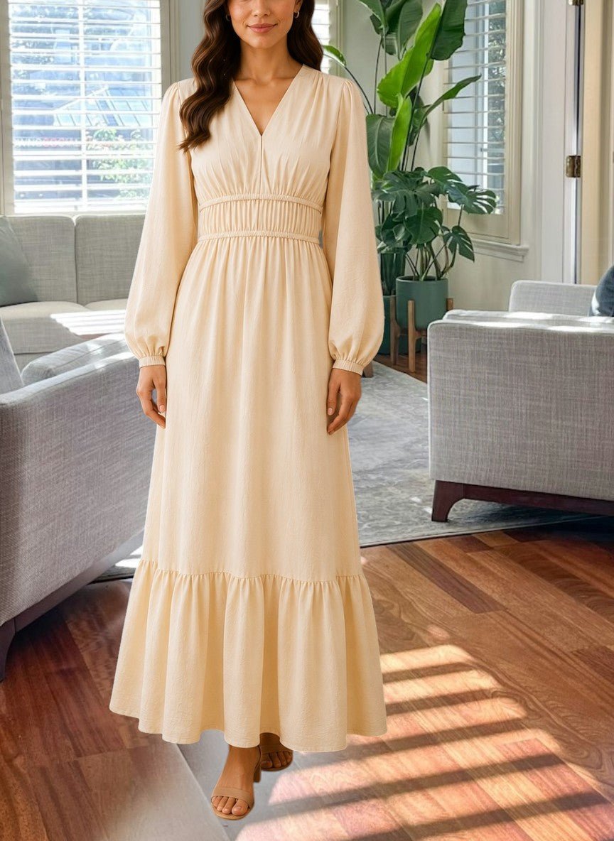 Ladies Cream Long Sleeve Tier Dress - StylePhase SA