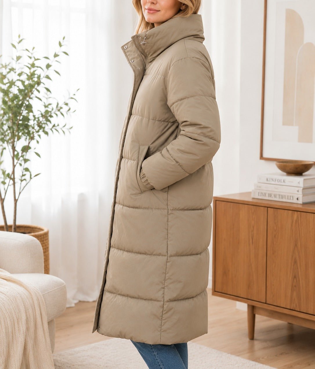 Ladies Cream Long Windbreaker Jacket - StylePhase SA