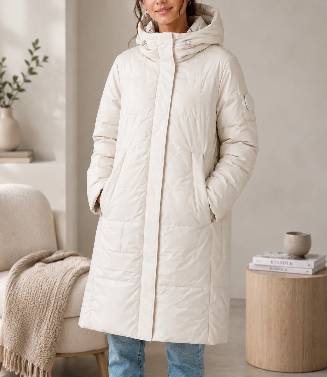 Ladies Cream Longer Length Puffer Jacket - StylePhase SA