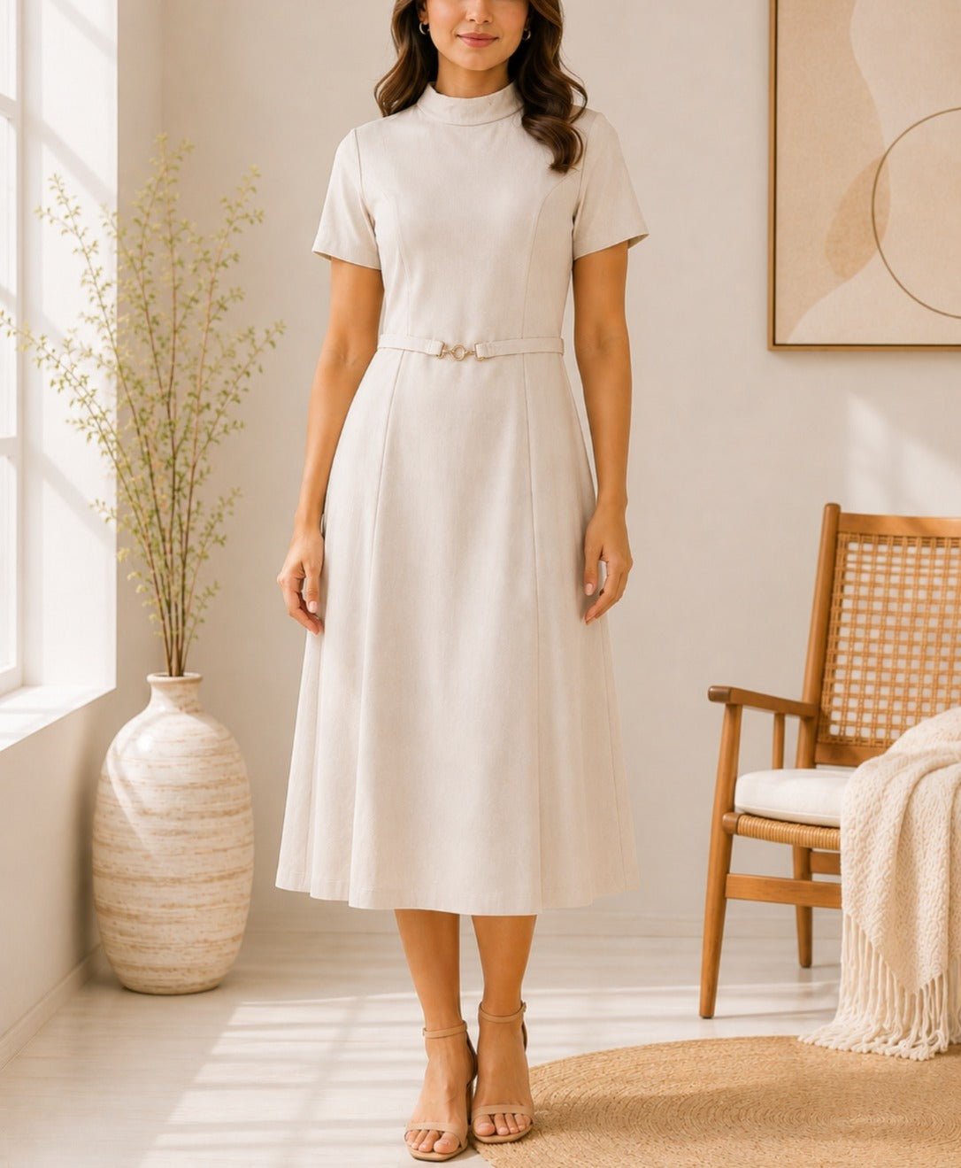 Ladies Cream New Feeling Zip Back Dress - StylePhase SA