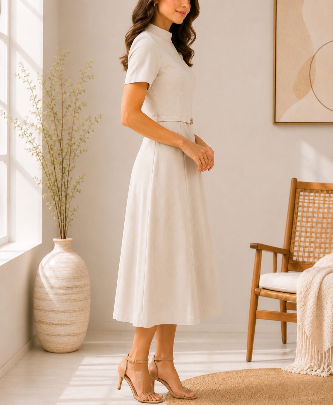 Ladies Cream New Feeling Zip Back Dress - StylePhase SA