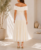 Ladies Cream Off Shoulder 3D Fabric Rose Dress - StylePhase SA
