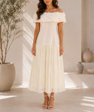 Ladies Cream Off Shoulder 3D Fabric Rose Dress - StylePhase SA