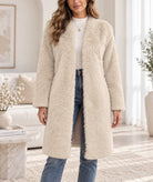 Ladies Cream Open-Front Faux Fur Coat - StylePhase SA