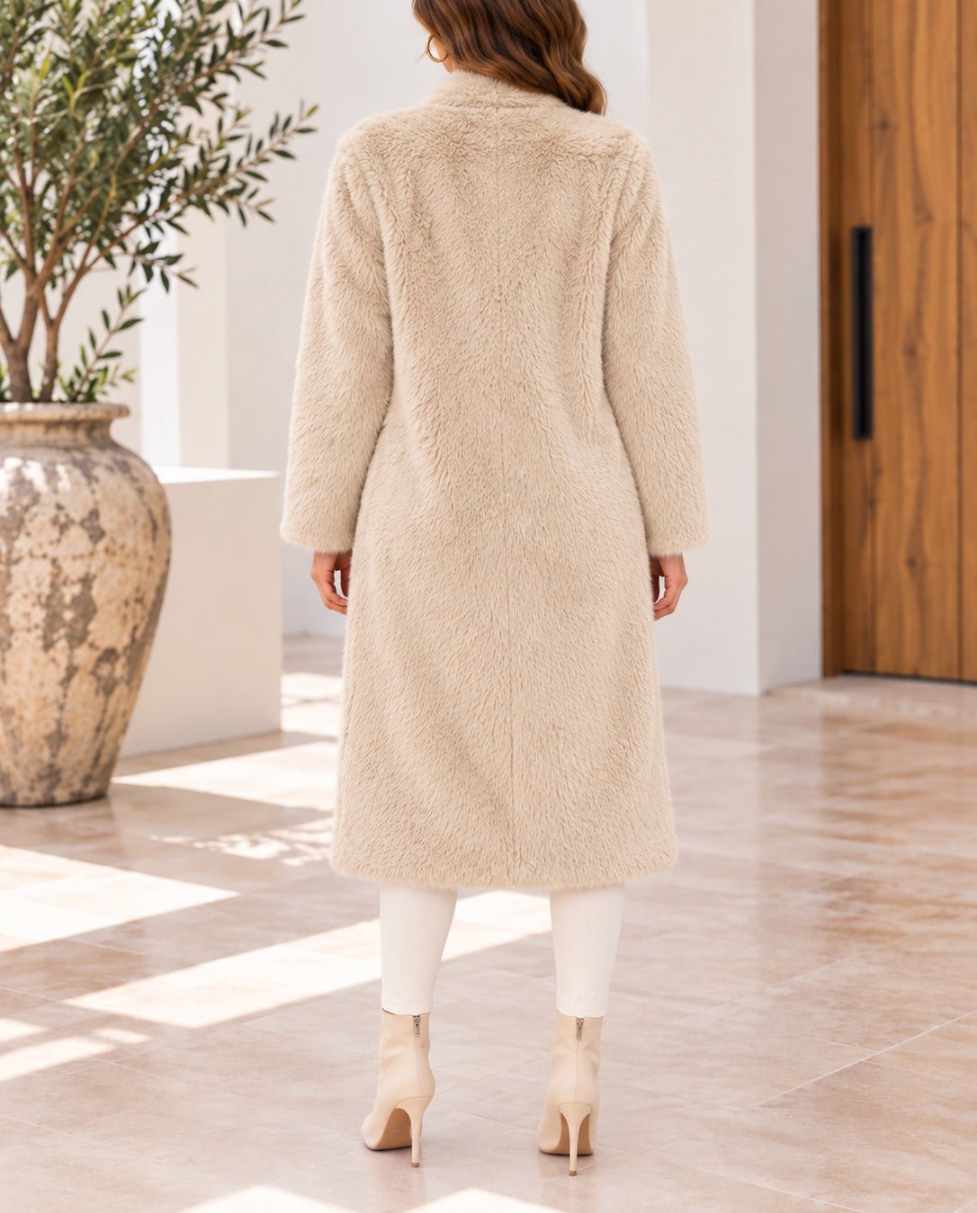 Ladies Cream Open-Front Faux Fur Coat - StylePhase SA