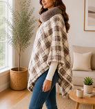 Ladies Cream Pattern Fur Collar Poncho - StylePhase SA