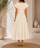 Ladies Cream Pleated Buckled Waist Belt Dress - StylePhase SA