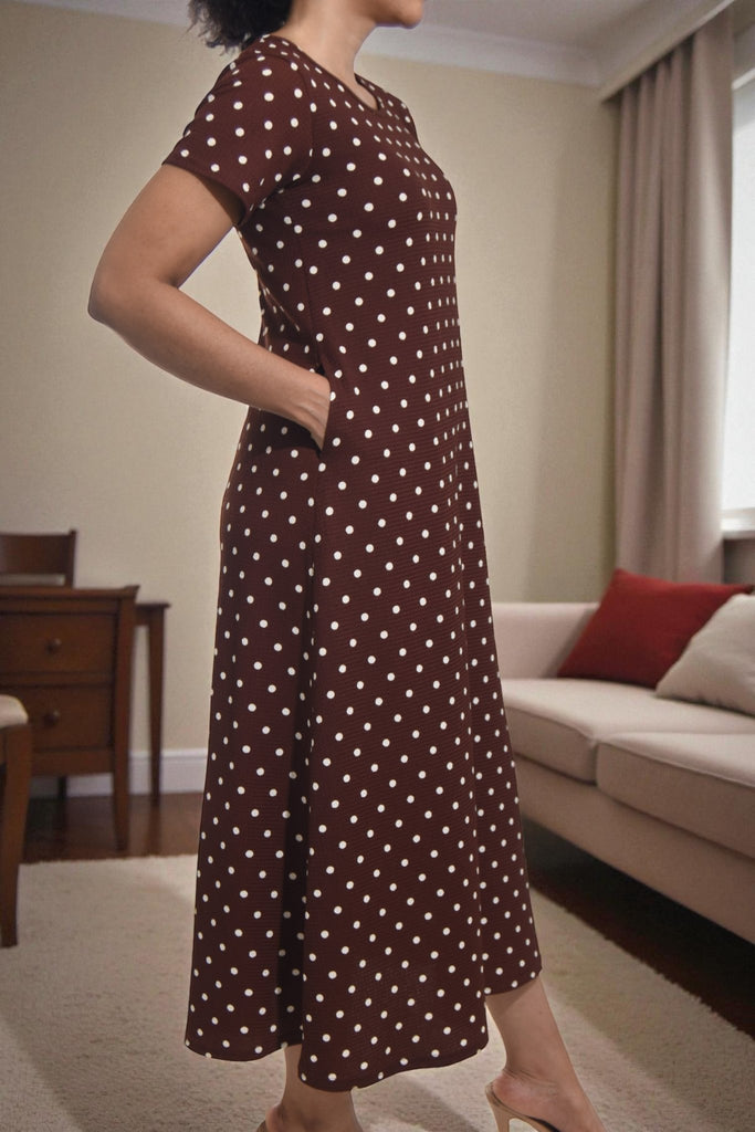 Ladies Cream Polka Dot Short Sleeve Maxi Dress - StylePhase SA