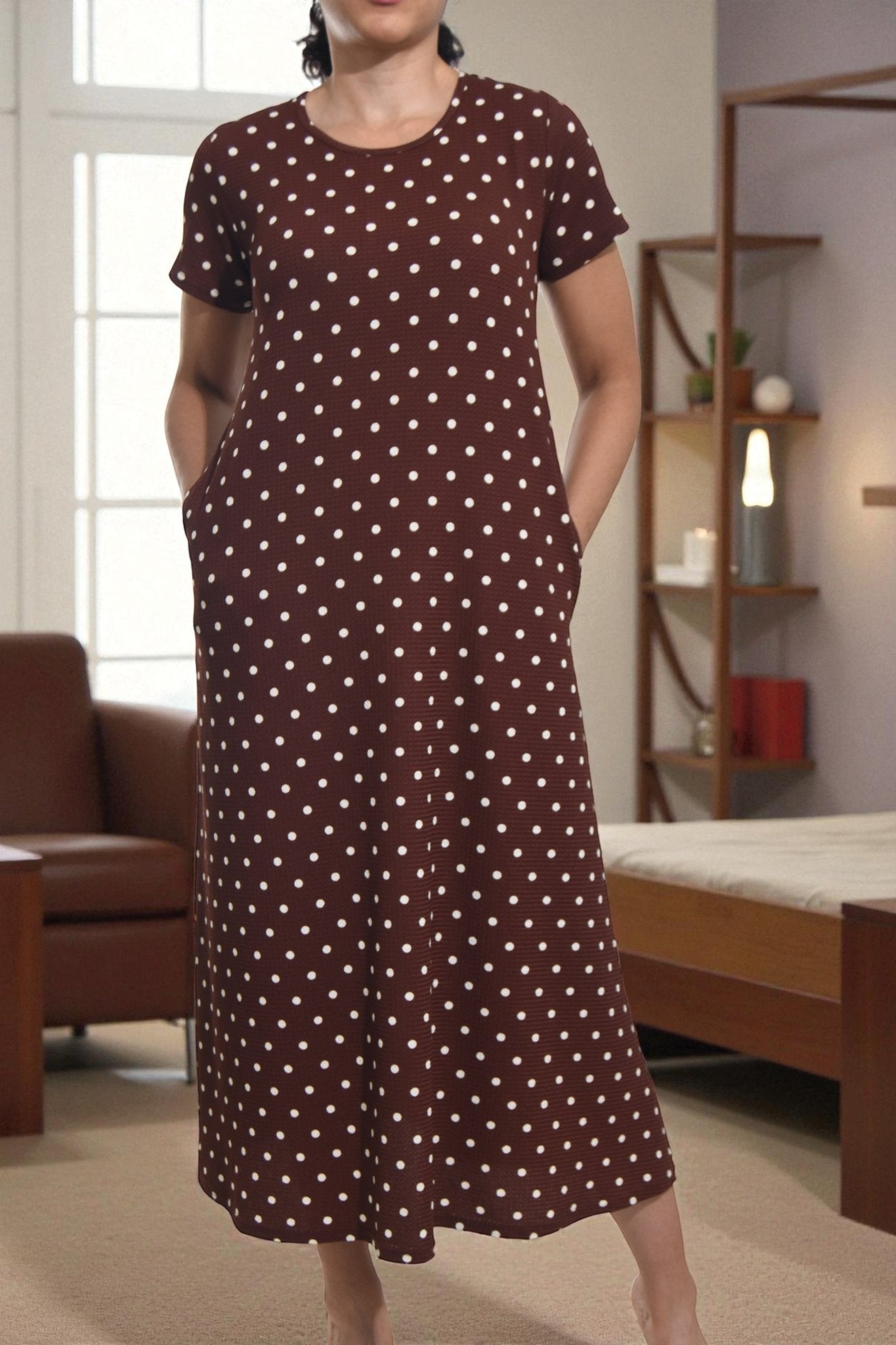 Ladies Cream Polka Dot Short Sleeve Maxi Dress - StylePhase SA