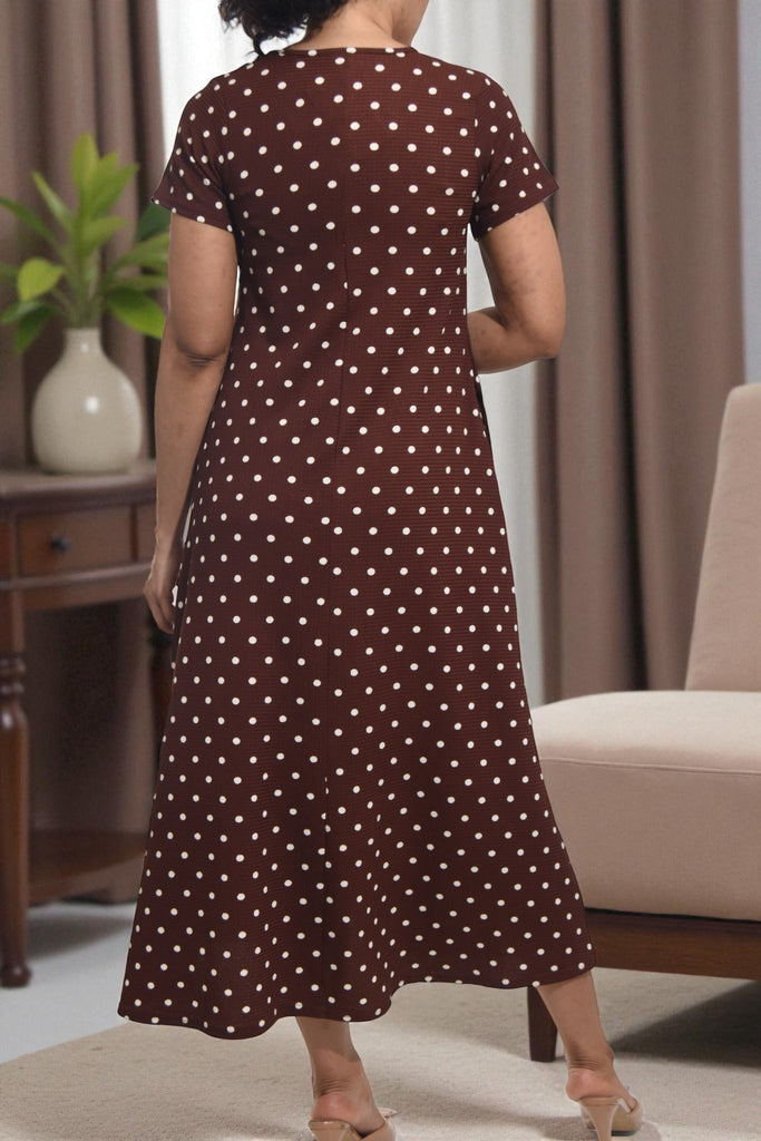 Ladies Cream Polka Dot Short Sleeve Maxi Dress - StylePhase SA