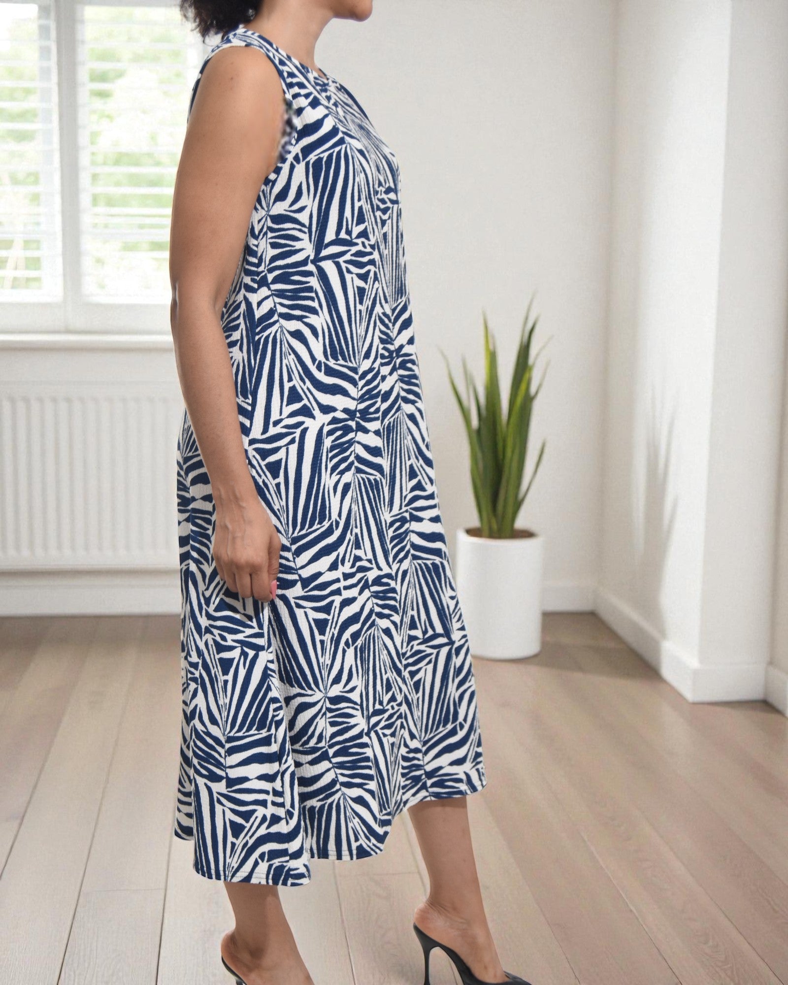 Ladies Cream Printed Crinkle Sleeveless Dress - StylePhase SA