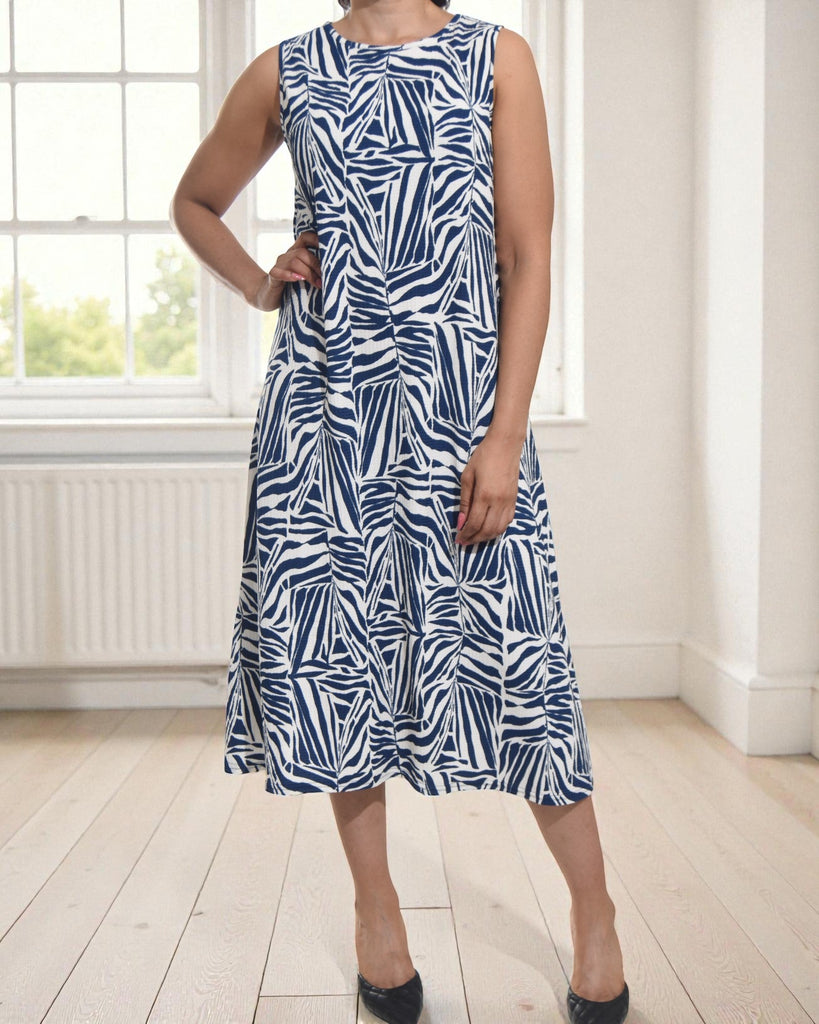 Ladies Cream Printed Crinkle Sleeveless Dress - StylePhase SA