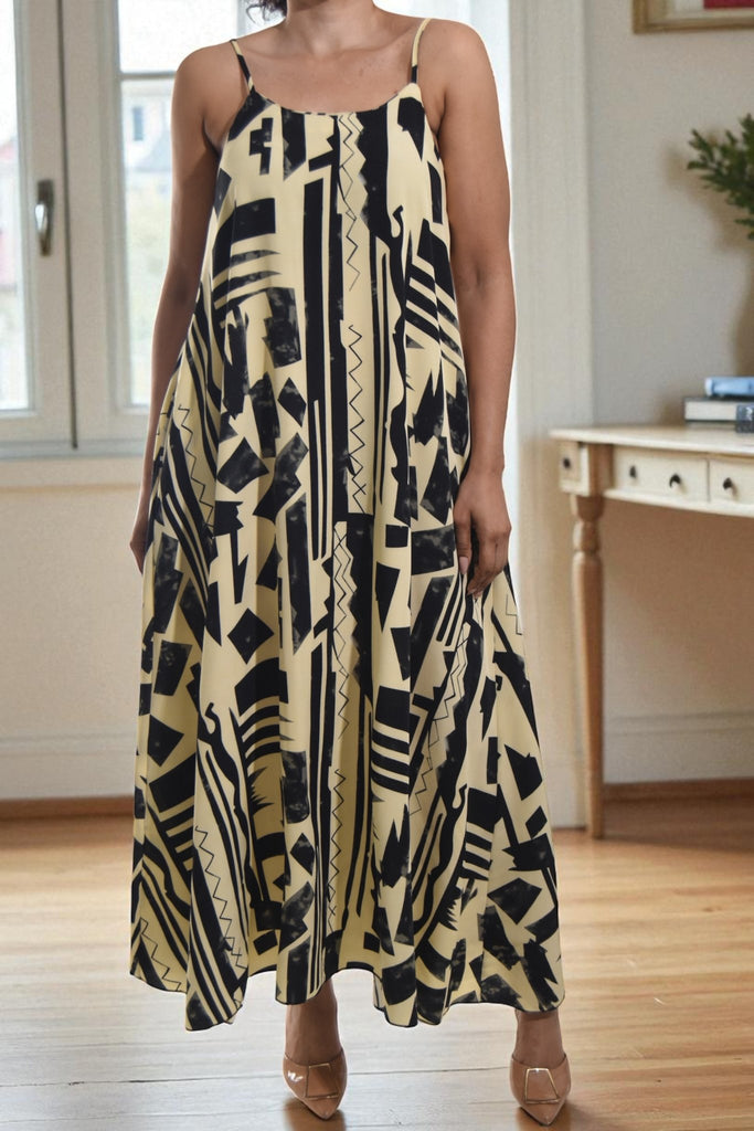 Ladies Cream Printed Pocket Maxi Dress - StylePhase SA