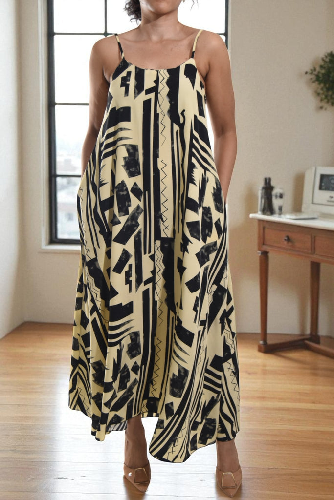 Ladies Cream Printed Pocket Maxi Dress - StylePhase SA