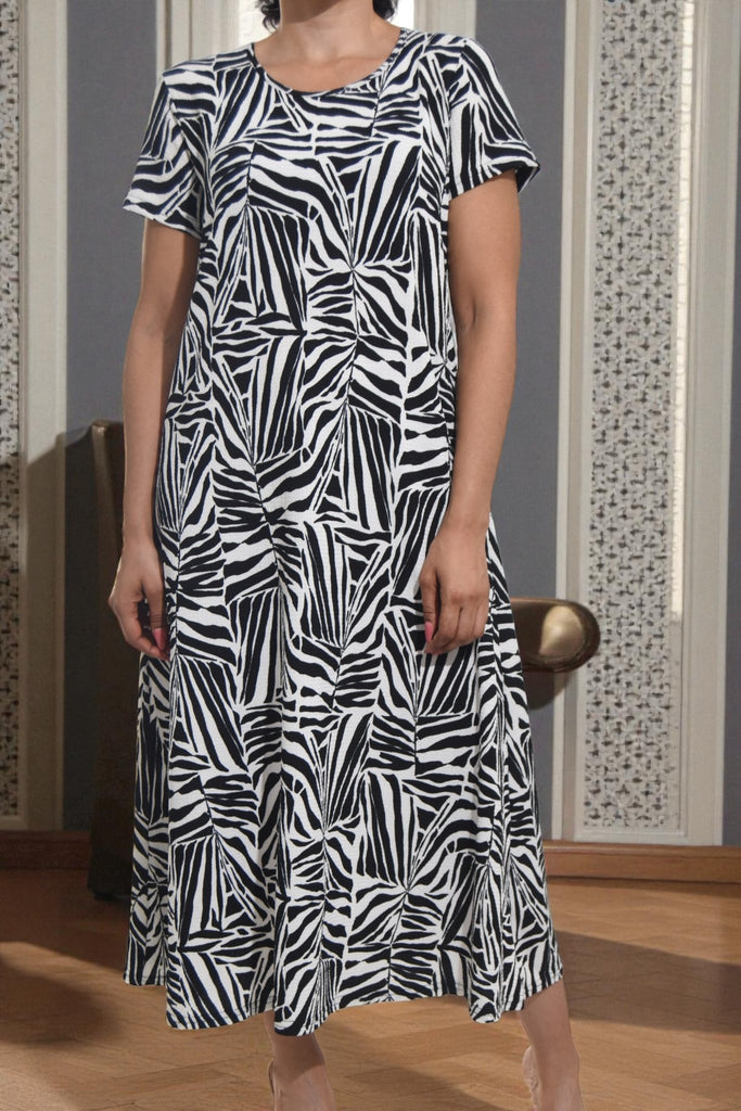 Ladies Cream Printed Short Sleeve Maxi Dress - StylePhase SA