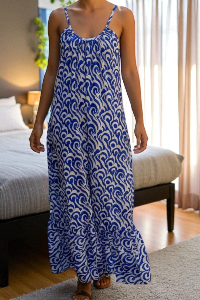 Ladies Cream Printed Strappy Ruffle End Dress - StylePhase SA