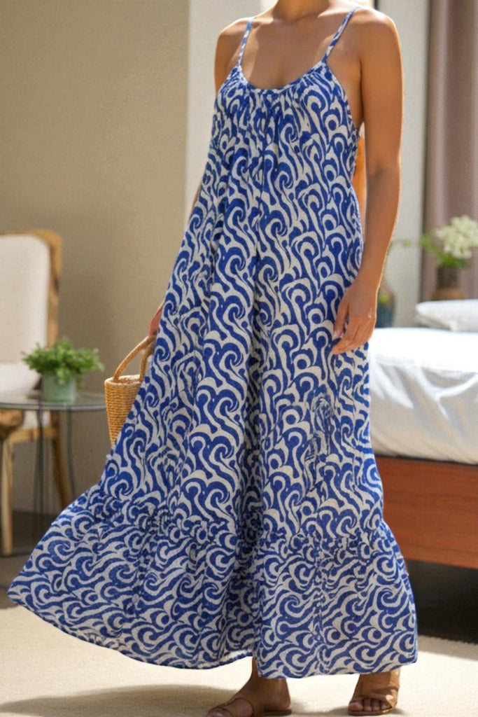 Ladies Cream Printed Strappy Ruffle End Dress - StylePhase SA