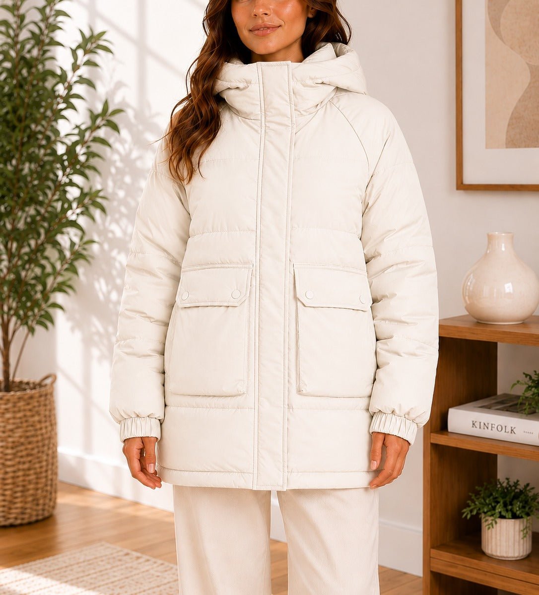 Ladies Cream Puffer Hoody jacket - StylePhase SA