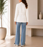 Ladies Cream Short Belted Shawl Collar Coat - StylePhase SA