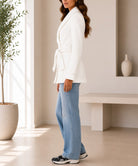 Ladies Cream Short Belted Shawl Collar Coat - StylePhase SA