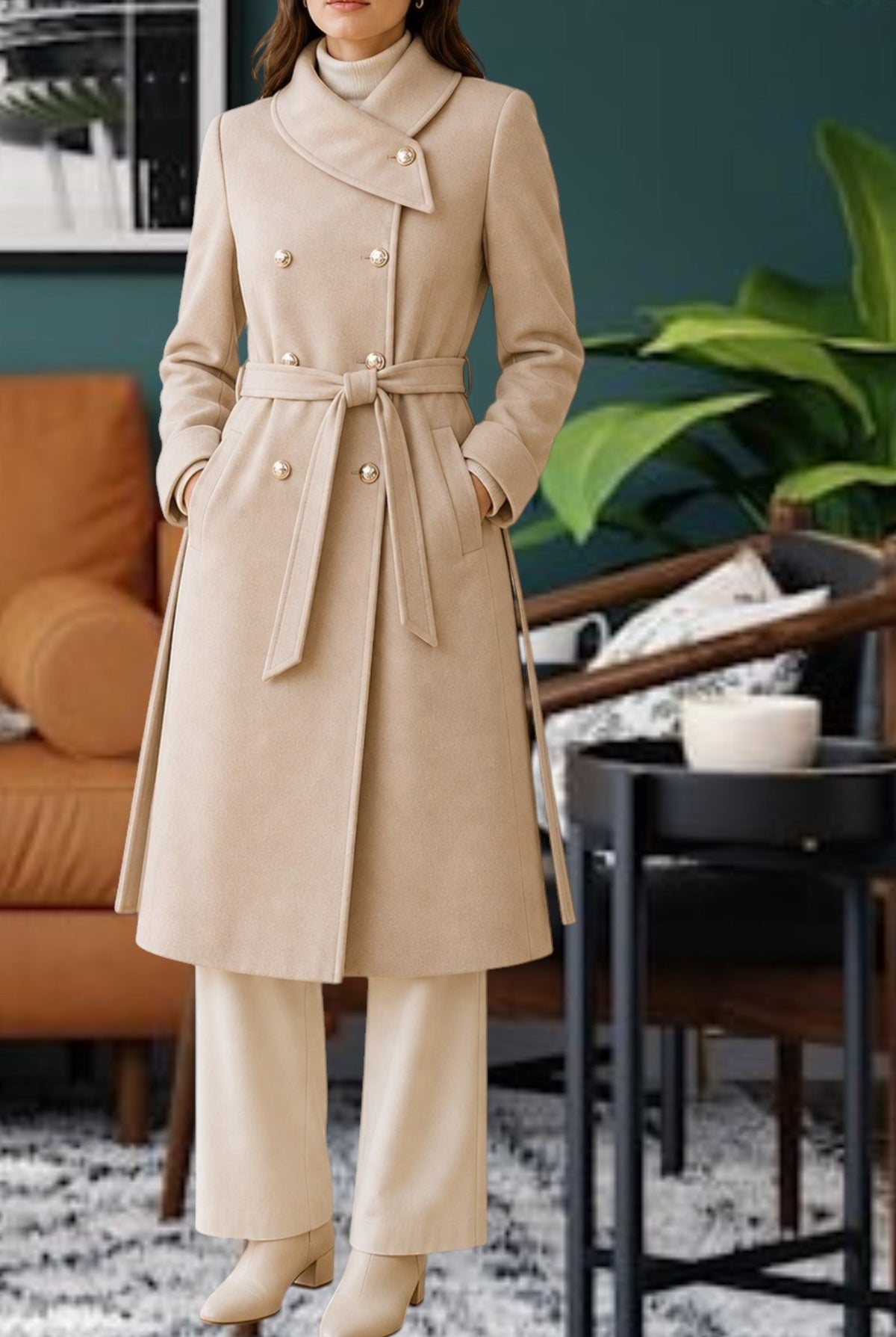 Ladies Cream Side Collar Coat - StylePhase SA