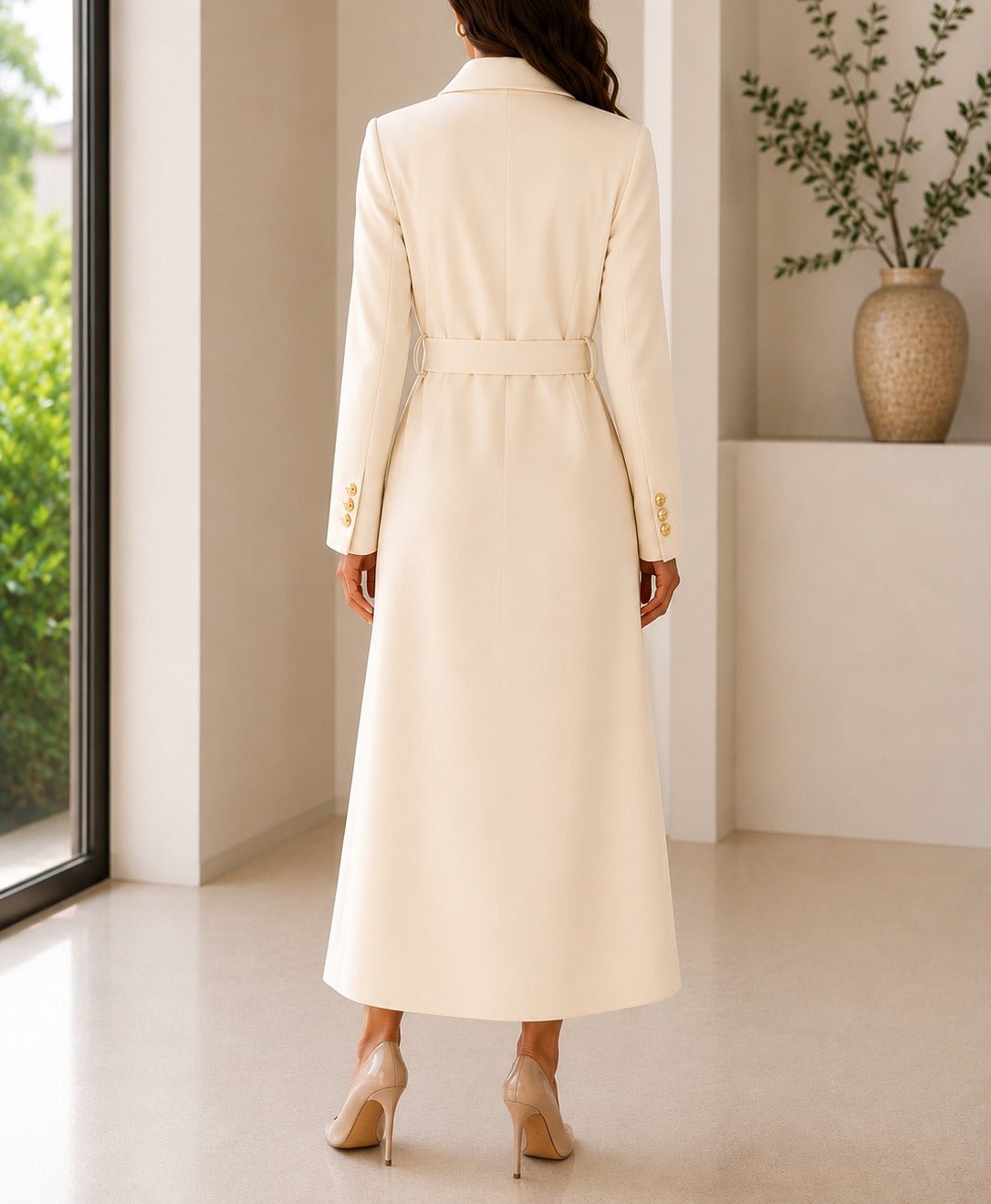 Ladies Cream Side Collar Double Breasted Melton Coat - StylePhase SA